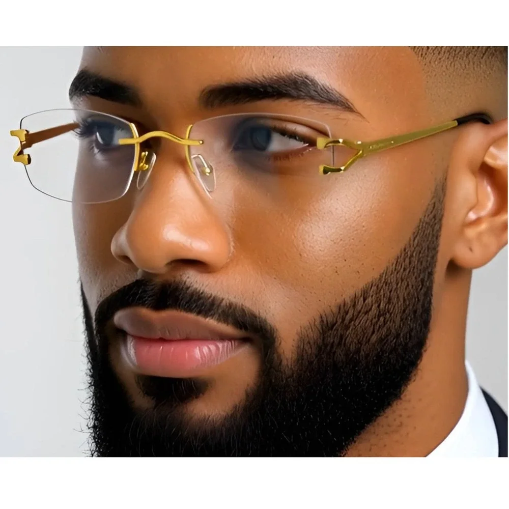 Rimless Sunglasses Gold Frame‎ Rectangle Lens Fashion Eyewear Men